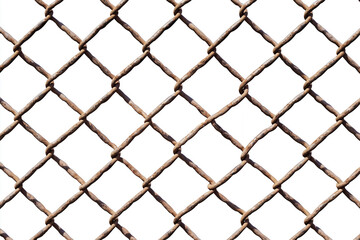 Fototapeta premium A rusty chain-link fence with a diamond pattern. This detailed view showcases the texture and aged appearance of the metal fence, offering a sense of security