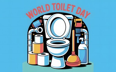 World toilet day celebration with toilet paper and plunger
