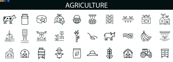 Agriculture Icon Set for Farming, Produce, and Rural Industry UI Design
