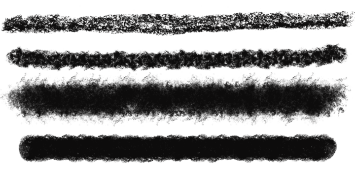 Four grunge brush stroke lines isolated on transparent background, abstract artistic elements for design