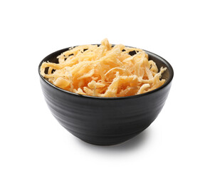 Dried squid shavings in bowl isolated on white