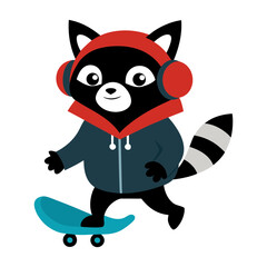 a cat raccoon wearing headphones and a hoodie victor art on white background