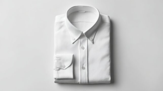 A neatly folded white dress shirt on a clean background, perfect for fashion and clothing presentations.