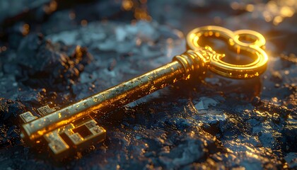 Golden key on dark stones