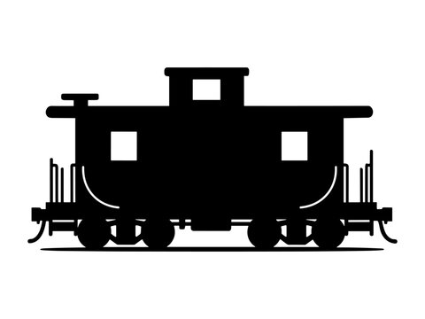 Silhouette of vintage railroad caboose on white background. Clipart image.