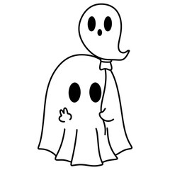 Cute Halloween Ghost Holding Little Ghost Balloon Outline
