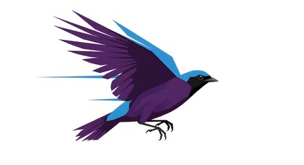Fototapeta premium Abstract minimalist illustration of a colorful bird in flight with clean lines and vibrant tones, showcasing dynamic composition and modern artistic style on a white background