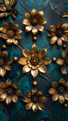 Gold flowers on teal background