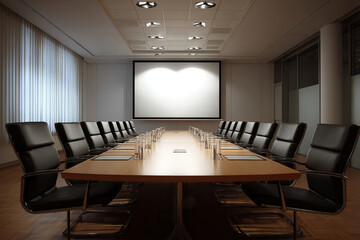 Modern corporate meeting room with conference table
