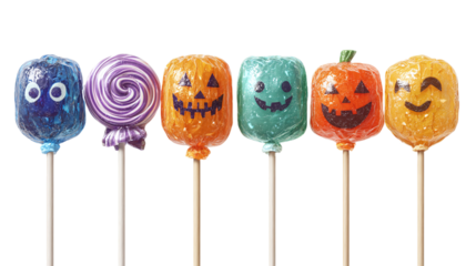HD realistic clipart set of carnival-style Halloween lollipops isolated on transparent background 