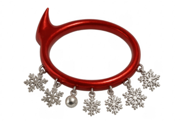 Red christmas bracelet with snowflake charms on transparent background
