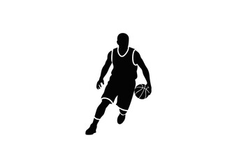 Obraz premium Silhouette of a basketball player dribbling the ball.