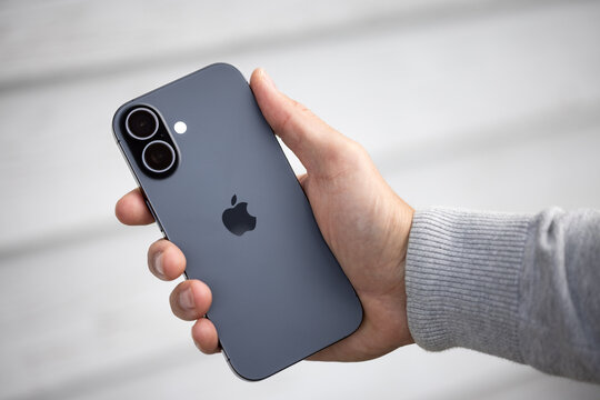 Back side of Apple iPhone 17 smartphone held in hand on September 26, 2025 in Germany