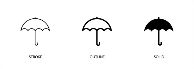 Umbrella icon for insurance, cover, protection. Editable vector stroke icon, outline and solid. Eps10 file. © icon