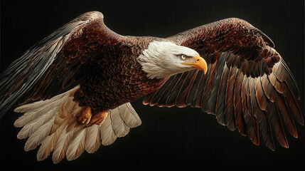 A bald eagle in flight glides past the american flag embodying liberty and patriotic spirit