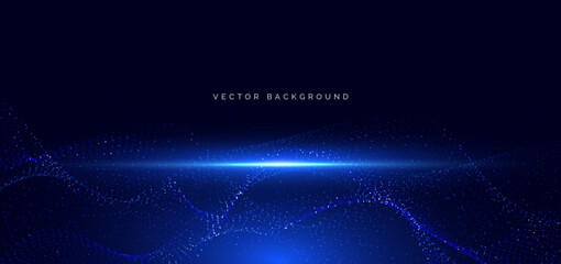 Wave dotted digital glowing on dark background. Futuristic technology data communication science concept.