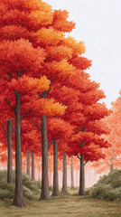 Captivating Autumn Landscape: A Mesmerizing Collection of Vibrant Trees with Lush Foliage Transforming the Forest into a Rustic Tapestry of Warm Colors and Natural Serenity