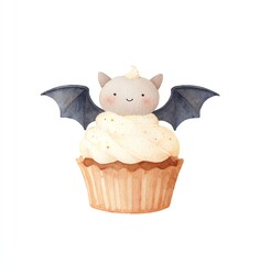 Adorable Watercolor Bat Cupcake, Festive Halloween Treat, Sweet and Spooky Delight, Perfect for Parties