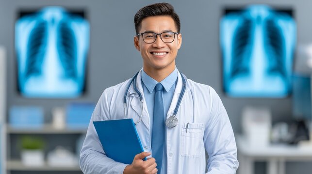 Doctor advises patient on ct scan analysis for cure in hospital medical environment professional viewpoint