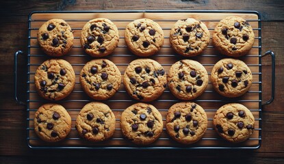 Freshly baked chocolate chip cookies on a wire cooling rack (4)