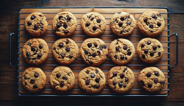 Freshly baked chocolate chip cookies on a wire cooling rack (4)