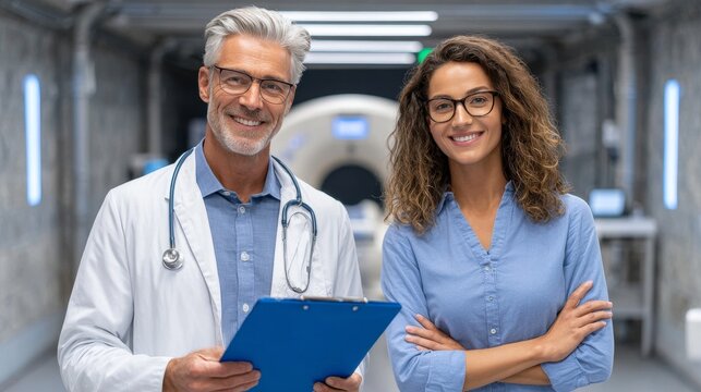 Ct scan analysis with doctor consultation at hospital for patient cure in a modern healthcare environment