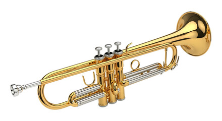 Obraz premium Golden brass trumpet with silver valves and accents