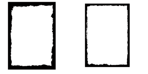 Two abstract rectangular frames with torn edges, one with a thick black border and the other with a thinner, rough black border, isolated on a transparent background