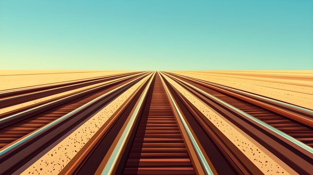 Parallel Train Tracks Desert Landscape Brown Beige Teal