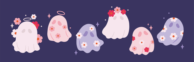 Halloween ghosts with flowers