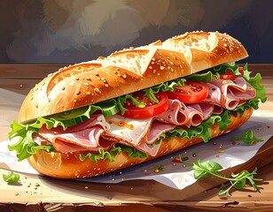 Gourmet sandwich on a wooden table