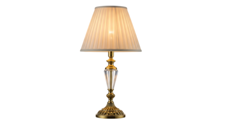 Ornate Brass and Crystal Table Lamp with Pleated Shade