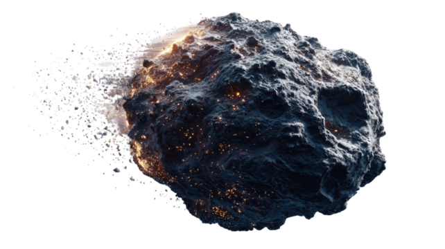 Dark asteroid spinning space rock celestial body meteorite orbit cosmic object astronomical stone universe element isolated on white background