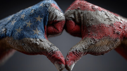 A heartfelt tribute to veterans with patriotic hands forming a heart decorated with american flag