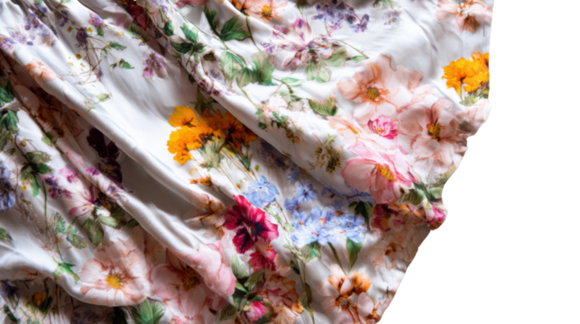 Beautiful floral fabric draped elegantly, perfect for fashion or home decor designs.