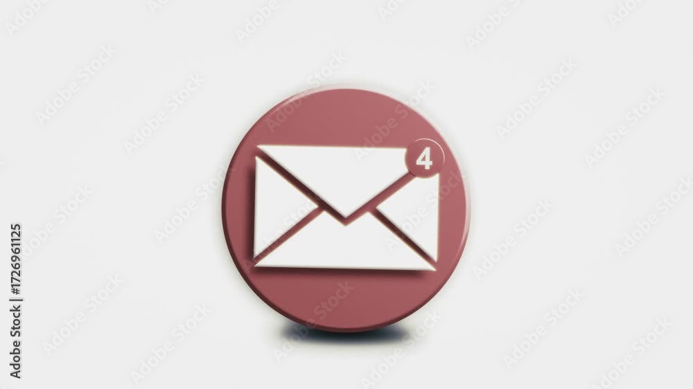 Wall mural a looping 3d icon of a mail envelope with an animated red notification badge. this motion graphic re