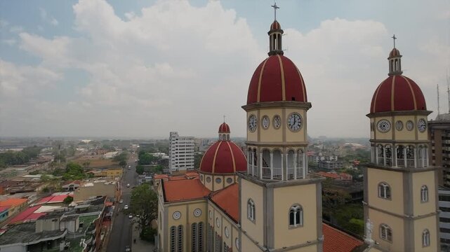 Drone view of Maturin Cathedral, stunning architecture and tall towers