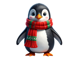 Fototapeta premium Cute Cartoon Penguin Full Body with Winter Scarf PNG Transparent Background
