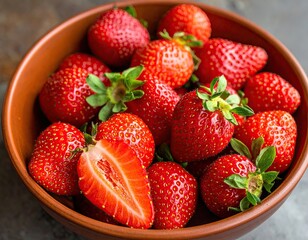 Fresh Red Strawberries in Rustic Bowl