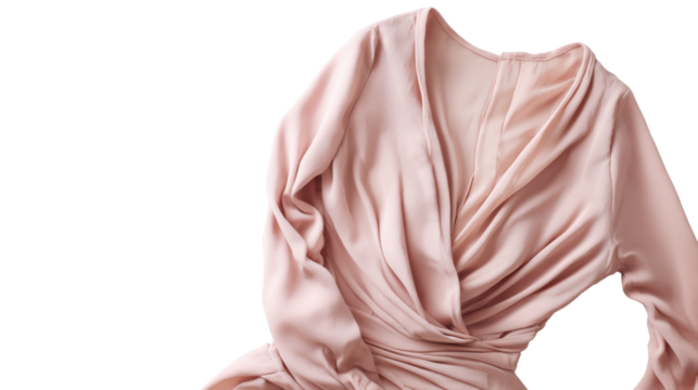 Elegant pink dress with a draped design, perfect for any occasion, on a white isolated background.
