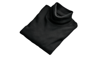 Folded black turtleneck sweater on white isolated background.