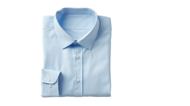 Folded light blue dress shirt on a white isolate background.
