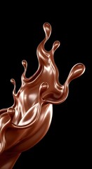 Close-up of melting chocolate splash, isolated on a white background, glossy 3D effect.