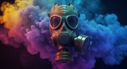 Gas mask illustration with abstract smoky background