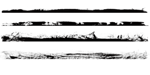 Four grunge brush stroke lines isolated on transparent background, abstract artistic elements for design