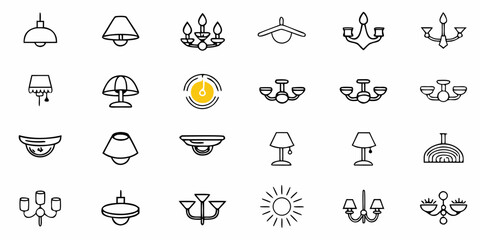Naklejka premium Line art icon sheet of lighting fixtures
