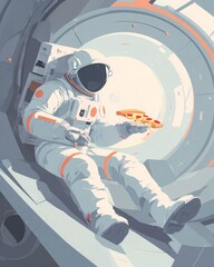 Astronaut in flat 3D style illustration in clean spaceship
