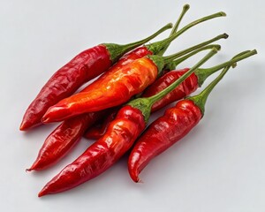 Vivid photo red chili peppers on white surface