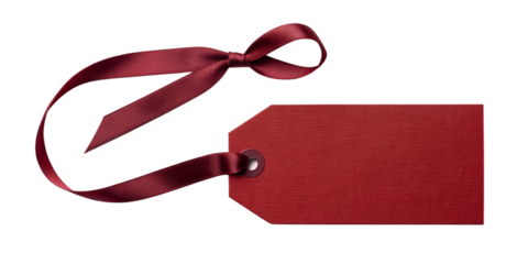 Burgundy Gift Tag with Satin Ribbon Bow on Transparent Background
Blank Rectangular Burgundy Gift Tag with Textured Finish and Ribbon