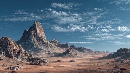 Naklejka premium Panoramic vista of craggy peaks against a backdrop of cumulus clouds